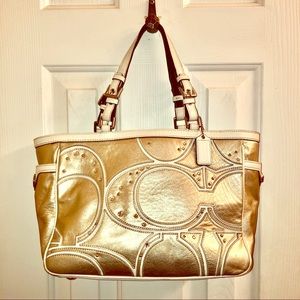 Authentic Coach Gold Tote Bag w/Embelishments
